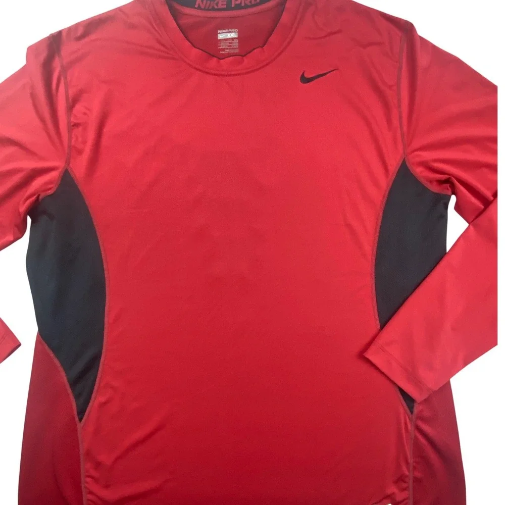 Nike Pro Mens XXL Red Black Long Sleeve Compression Shirt Nike FIT 356864-648